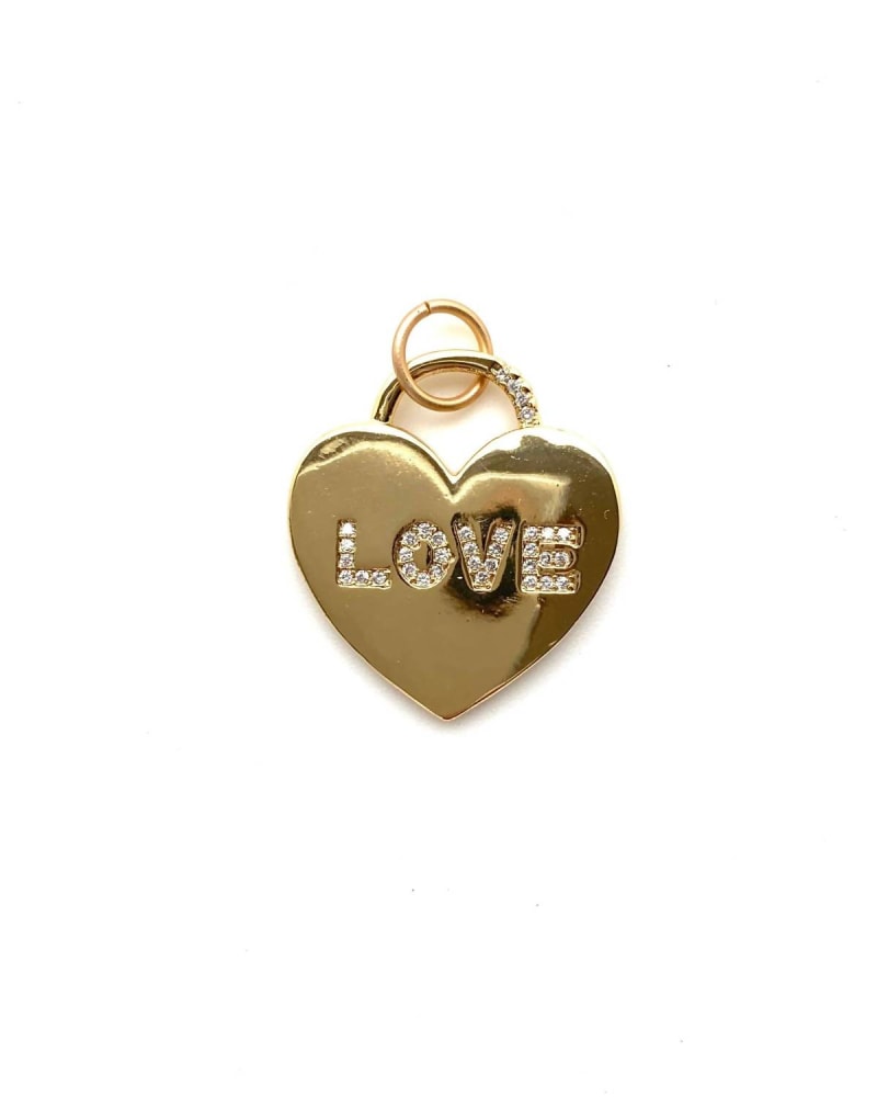 Front of a size O/S Love Heart Charm in Gold in Gold by Karli Buxton. | dia_product_style_image_id:329434